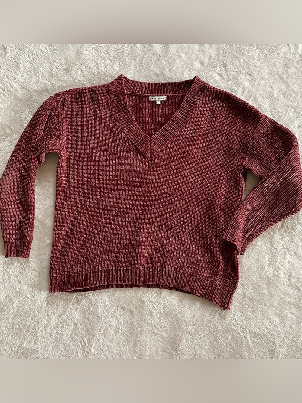 Rag Poets Burnt Maroon Knit V Neck Sweater size S